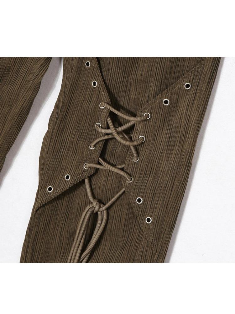 Women American Vintage Baddie Style Lace Up Cargo Pants Grunge High Waist Straight Leg Trousers Harajuku Fashion Y2k Streetwear