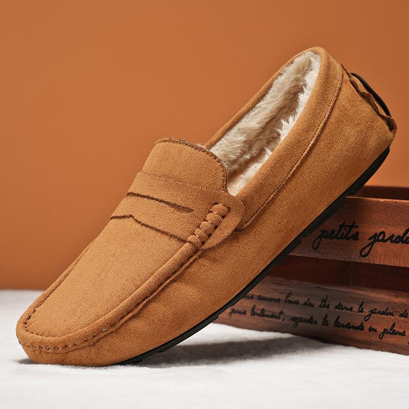 Fashion Winter Men Loafers Soft Suede Plush Warm Mens Casual Shoes Moccasins Slip On Flats Man Business Shoes Fashion Male Driving Shoes