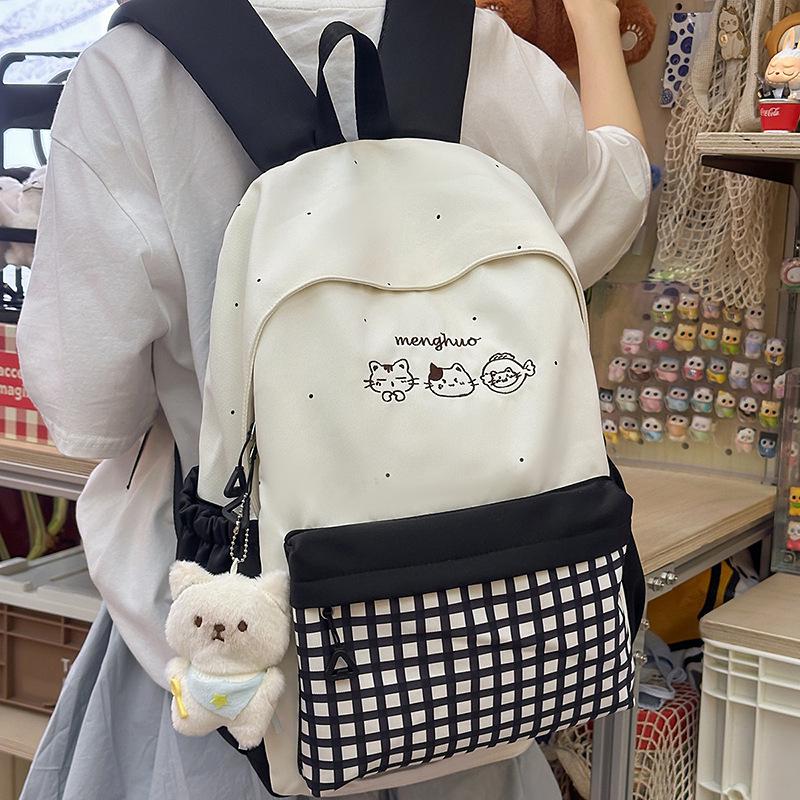 New Color Block Backpack for High School & College Women - Campus, Mori Style