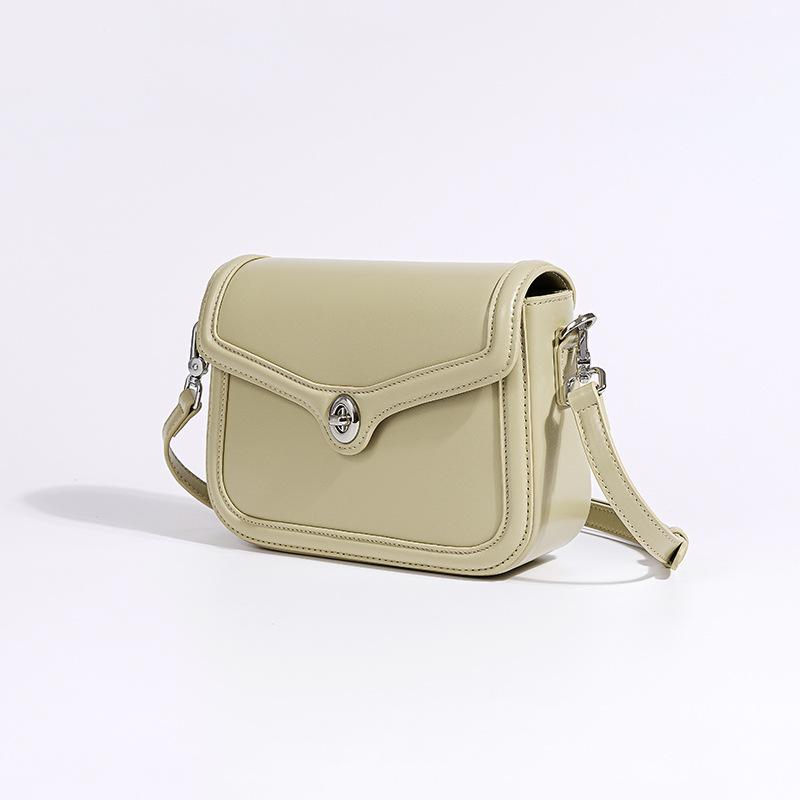 New Korean Niche Design Tofu Bag, Fashionable and High-end, Lock Buckle Silver Bag, Genuine Leather One Shoulder Crossbody Bag for Women