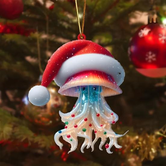 Christmas Ornament 2D Acrylic Dog/Bear/Bee/Rabbit/Rooster Hanging Decoration Cartoon Animals Xmas Tree Pendant for Home