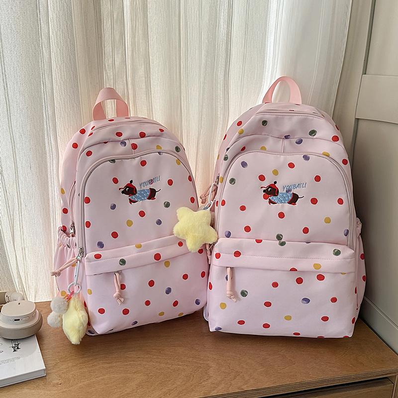 Puppy Dot Print Backpack Junior High School Student Lightweight Schoolbag Girls Large Capacity Backpack