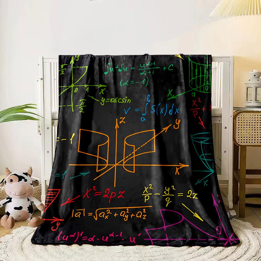Colorful mathematical equations, graphs, and 3D shapes on a dark background. for all seasons blanket lunch break throw gift 80cm x 120cm
