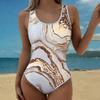Sommer Sexy Vergoldetes Marmormuster Gedruckter Einteiler Badeanzug Schlanke Passform, Tiefes U-Rücken-Design, Strand Pool Urlaub Auffälliger Mode Badeanzug