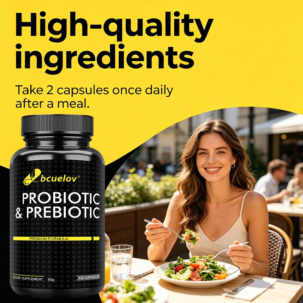 Probiotic and prebiotic capsules, each containing 4.4 billion CFU of live bacteria, 120 capsules.