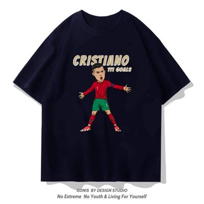 Cristiano Ronaldo Mistrzostwa Portugalii T-Shirt Chłopięcy Luźny Modny Piłkarski Krótki Rękaw Lato Odzież Kibica Top