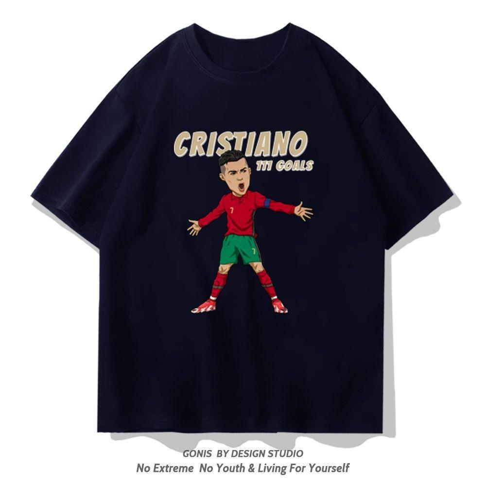 Cristiano Ronaldo Portugal Championship T-Shirt Boys Loose Trendy Soccer Short Sleeve Summer Fan Clothing Top