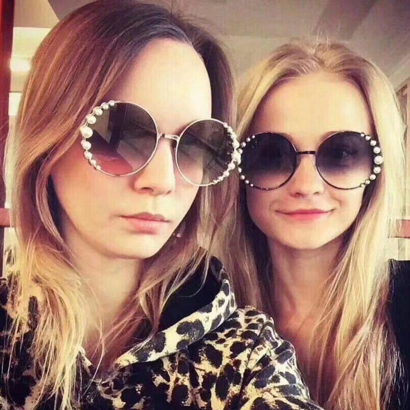 European and American Retro Pearl Round Frame Women's Sunglasses - Model 3403.