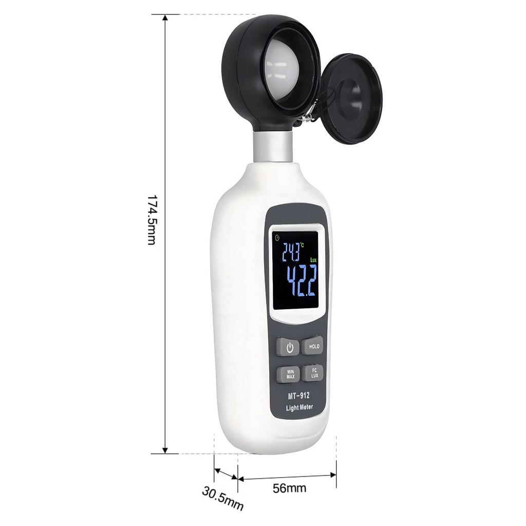 Digital Light Meter - C-Timvasion: Integrated Thermometer & Light Meter, Measuring up to 200,000 Lux, Multi-color LCD Screen, Ideal for Brightness Mea