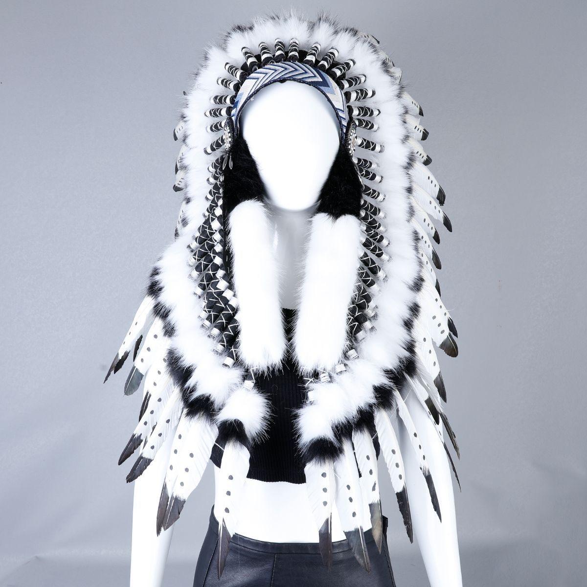Ethnic Indian Tribal Feather Headdress for Dance & Party Performance белый