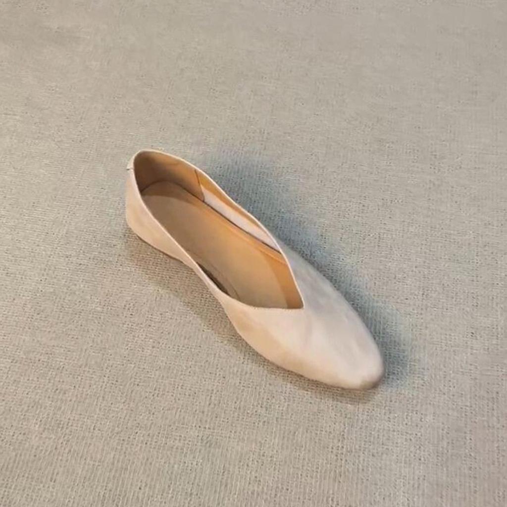 Sheepskin version~ super soft leather shallow mouth one-pedal wedge single shoes women's v-mouth versatile retro simple temperament flat shoes