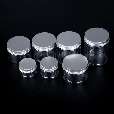 1PC 30-250ML Aluminum Cap Empty Jar Transparent Plastic Bottle Cosmetic Tin Pot Lip Balm Oil Wax Containers Home Storage Bottles