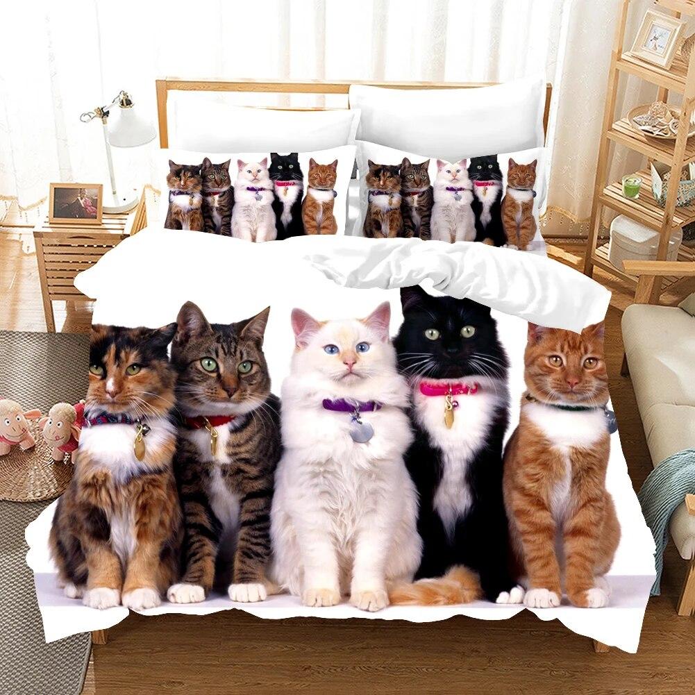 3d Printed Bedding Set Pet Cats Home Decor Bedspread Polyester Animals Bedclothes Soft Cute Duvet Cover With Pillowcase