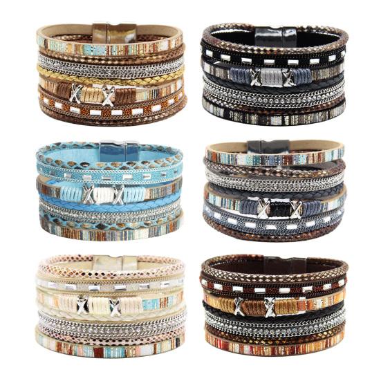 Geflochtenes Armband Mehrschichtig Bohemian Kunstlederseil mit quadratischen Steinen Perlen Boho Handgelenkzubehör