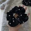 2pcs Black Velvet Hair Rings with Imitation Pearls | Vintage Style, Solid Color, Perfect for Autumn and Winter