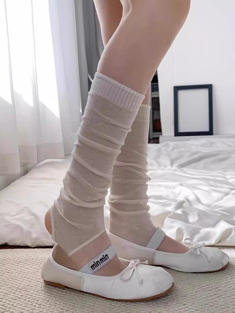 White Stepping Socks Cover Miu Ballet Thin Breathable Stacking Socks Modified Leg Shape Thin Leg Socks Calf Socks