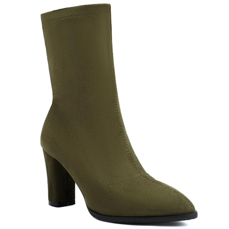 Элегантные женские ботильоны черные бежевые зеленые короткие носки туфли на каблуке женские большой размер 45 новинка 2024 года зима-осень 34 зелёный 5945₽