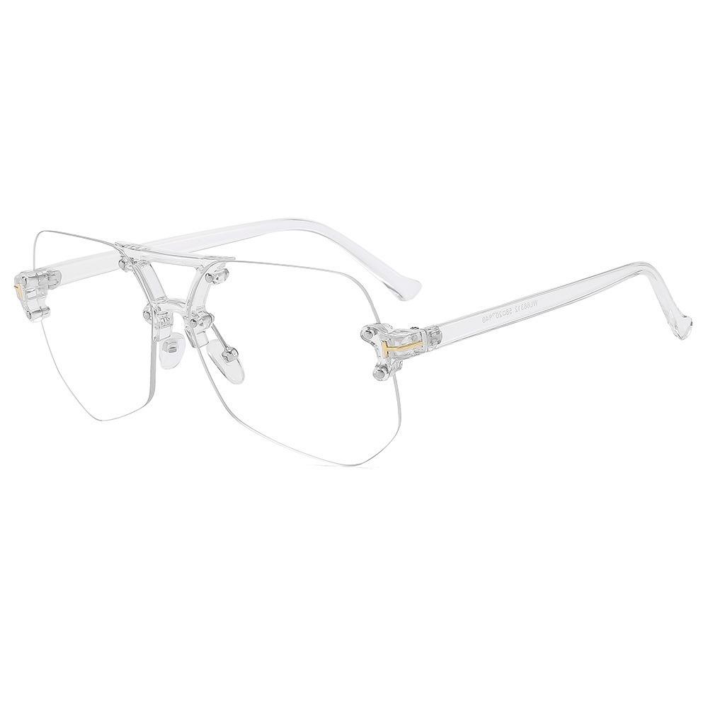 

European and American Style Frameless Sunglasses with Transparent Frames and Lettering, Men s Aviator Sunglasses