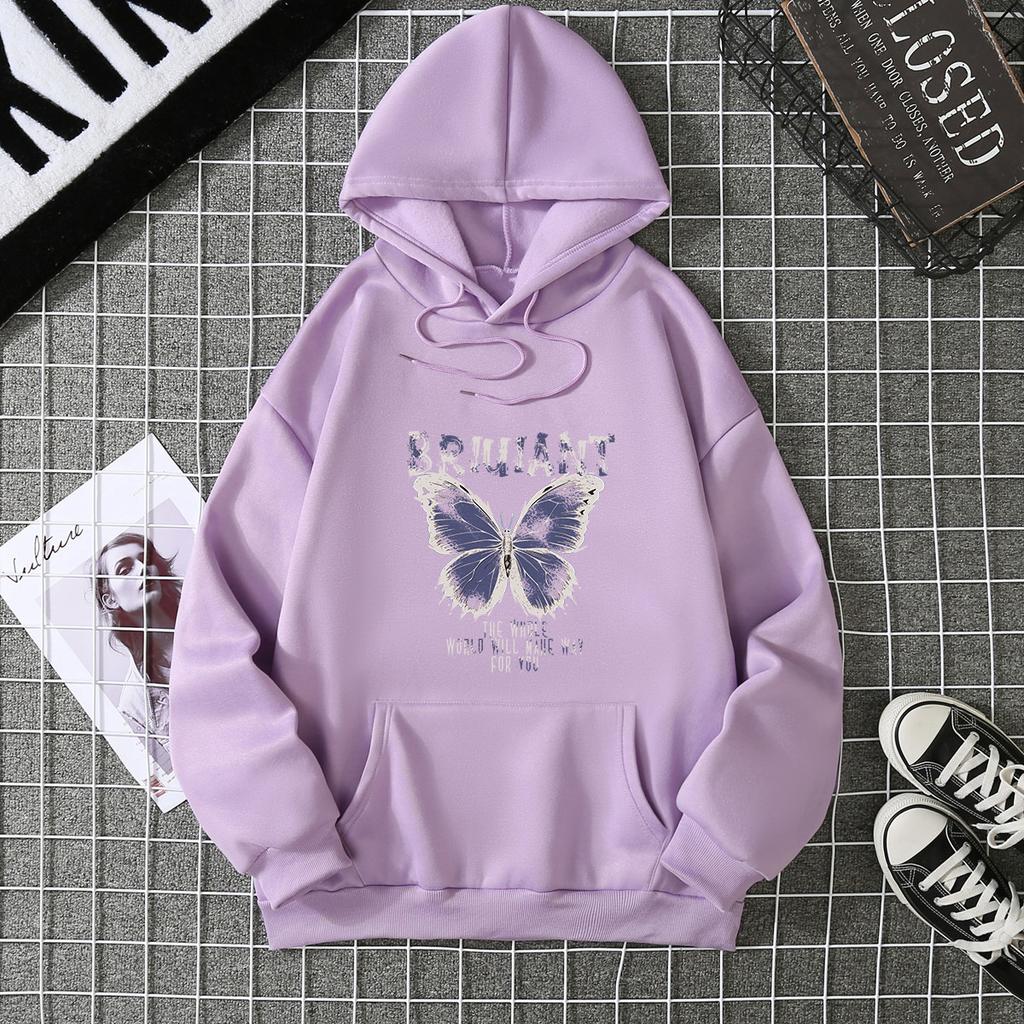 2025 Real Shot Autumn and Winter Velvet Hooded Sweater Women's Loose Butterfly Top Women's Coat