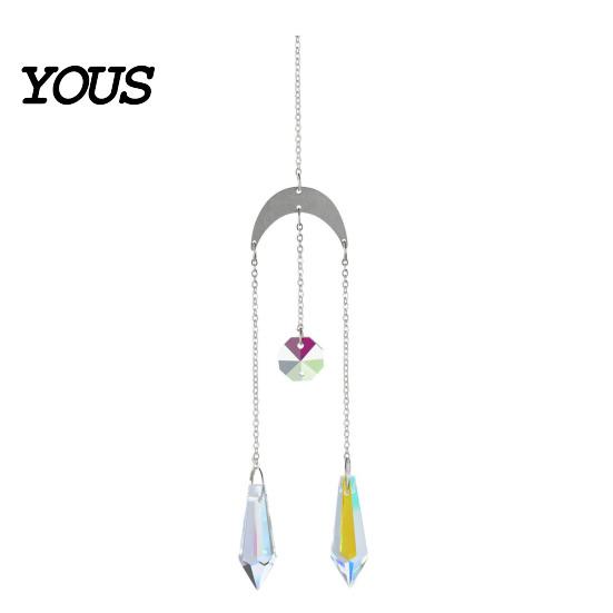 Sun Catcher Pendant Faux Crystal Suncatcher, Colorful Prisms Window Hanging Catcher, Moon Suncatcher Rainbow Maker Chain for Garden Home Decor Star