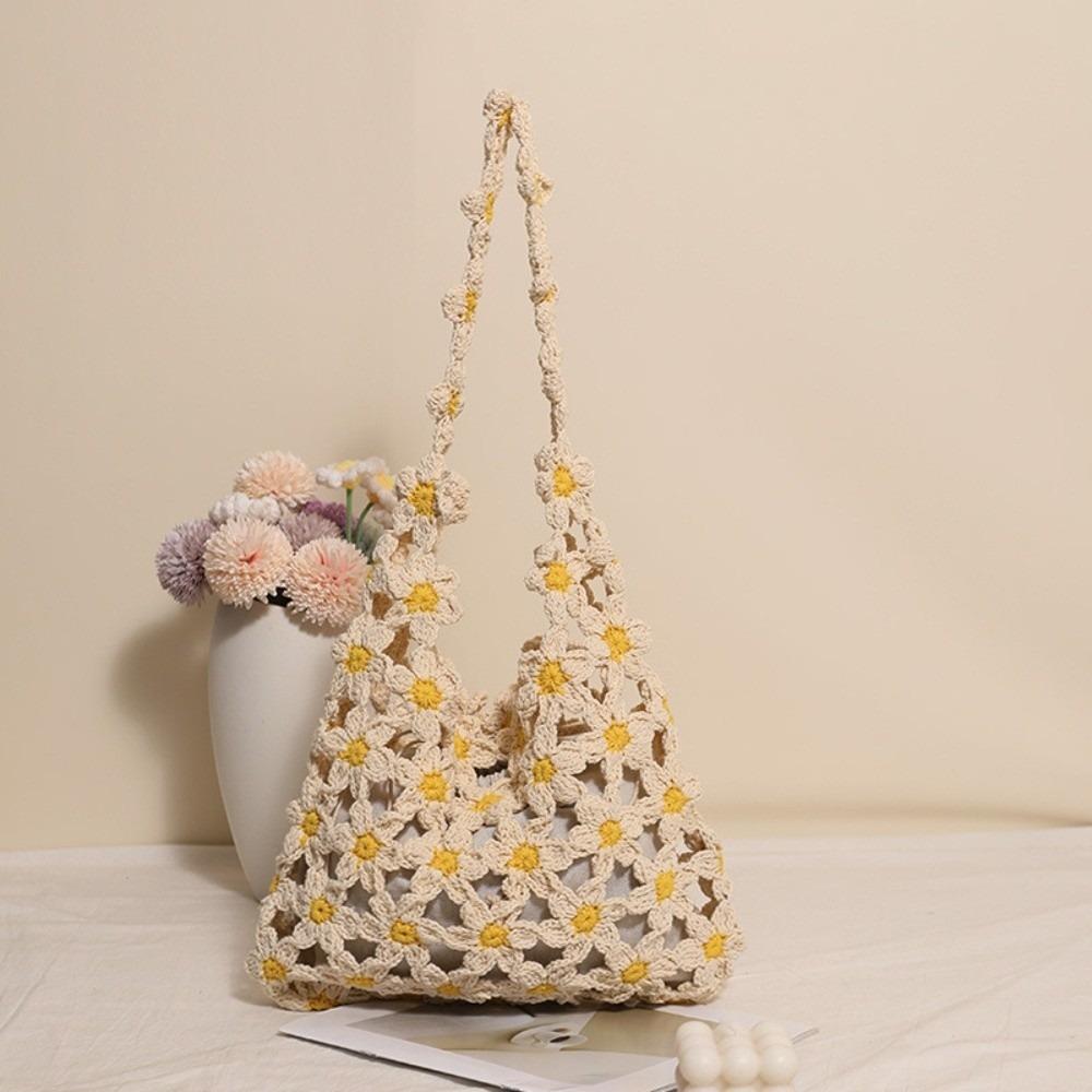 Eco-Friendly Cotton Hand-Knitted Hobo Bag Cotton Yarn Shoulder Bag  Picnic Aesthetic Gear