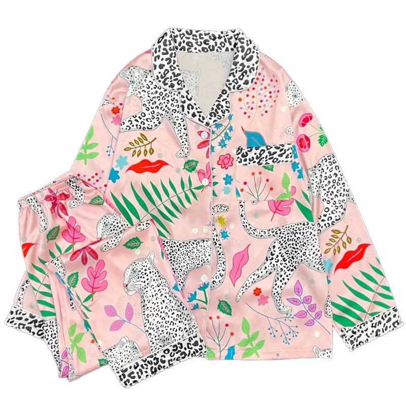 

Пижама Фламинго женская летняя весенняя атласная шелковая пижама с рисунком в виде цветка тонкая двухкомпонентная пижама комплект для женщин 2XL