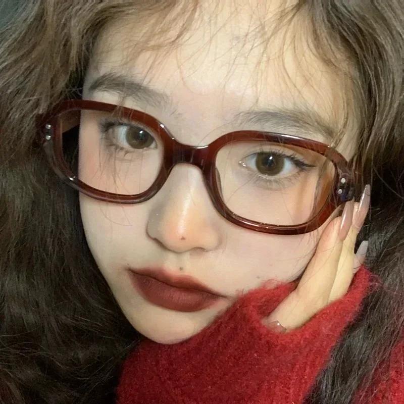 Y2k Vintage Decorative Goggles Retro Square Frame Eyeglass Women Red Computer Reading Glasses Clear Blue Light Blocking Eyewears