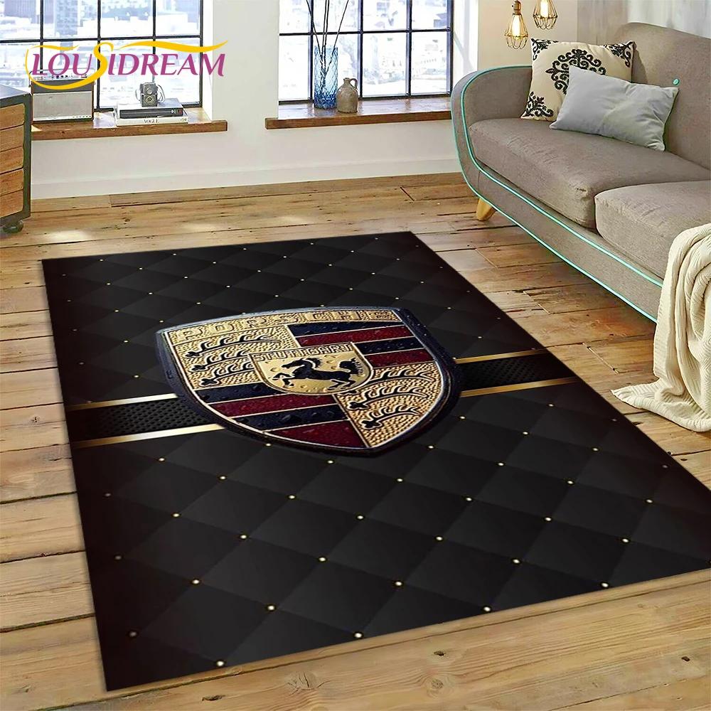 Car Logo P-Porsche 3D Printing Rug Carpet for Living Room Bedroom Home Decor,Floor Mat Non-slip for Sofa Doormat Gift Kids Play