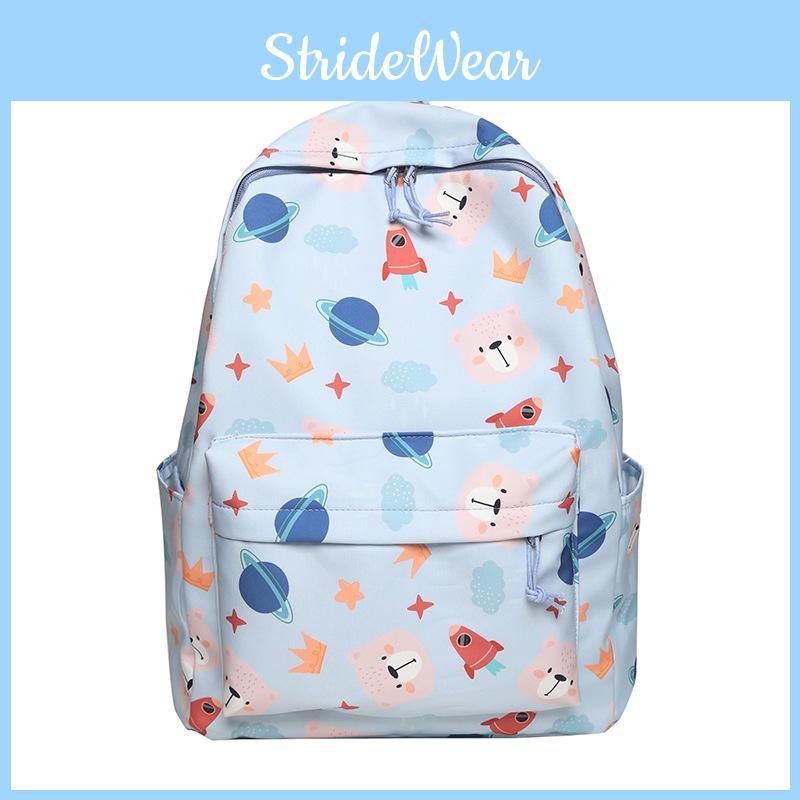 Cute Bear Cartoon Rocket Star Cloud Crown Print Student Backpack For School