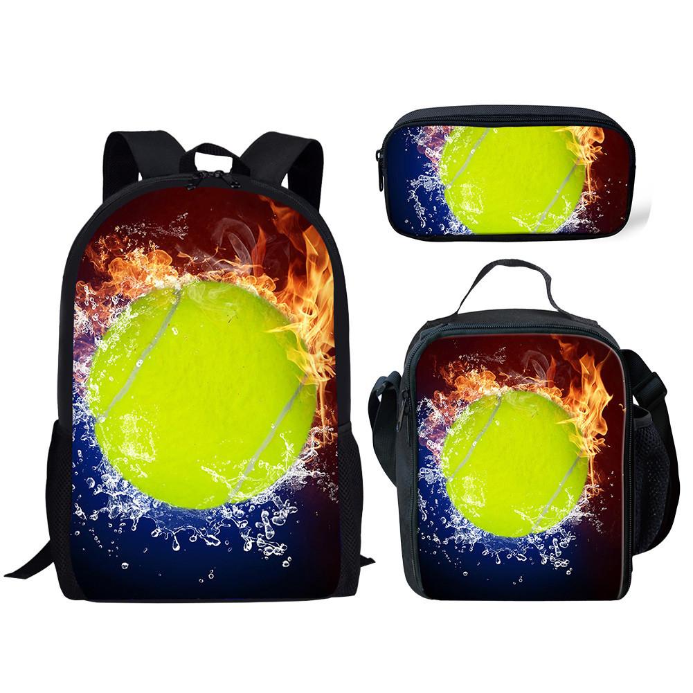 Backpack Basketball Water Fire Baseball Pattern School Bag Backpack Meal Bag Pencil Bag Three-Piece Set