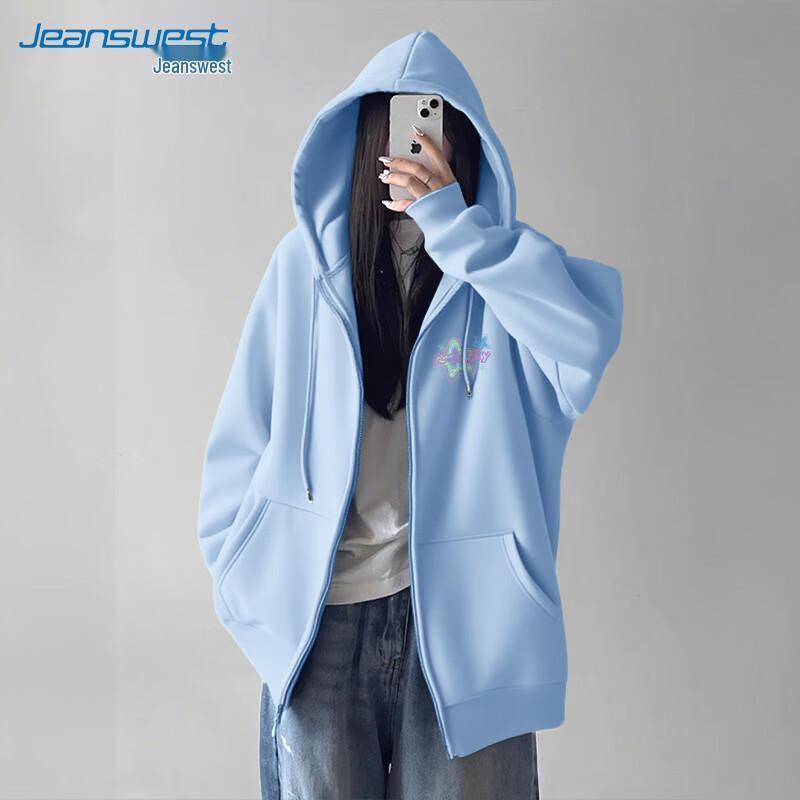JEANSWEST 2025 Women's Loose Hooded Zip Sweatshirt