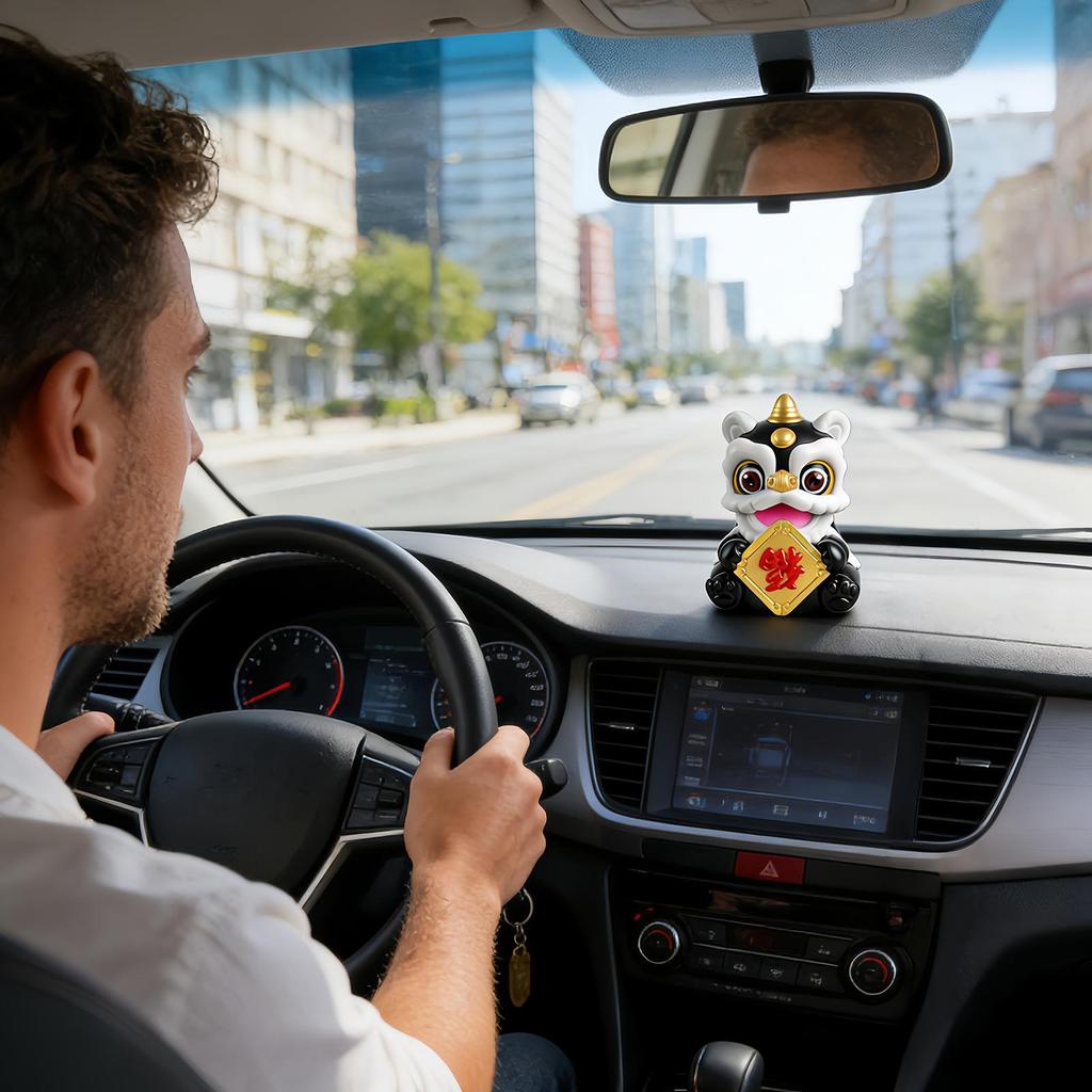Dashboard Figurines Chinese New Year Solar Powered Lion Dance Desk Decorations Center Console Decor Figure For Drivers