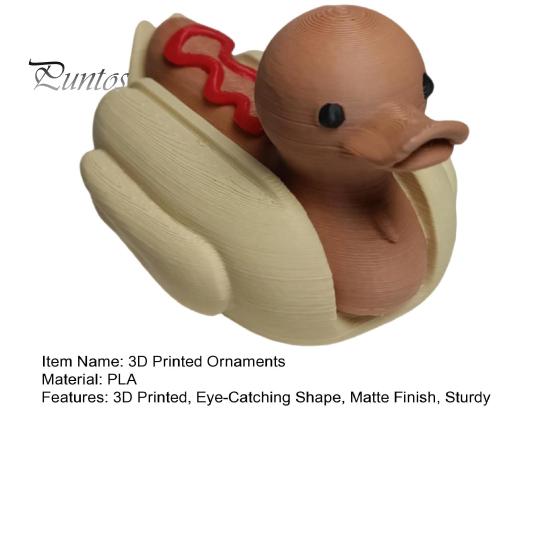 3D Printed Duck Ornament Hot Dog Figurine, Cute Food Animal Sculpture Playful Office with Matte Finish, Funny Mini Desk Toy Home Decor Unique