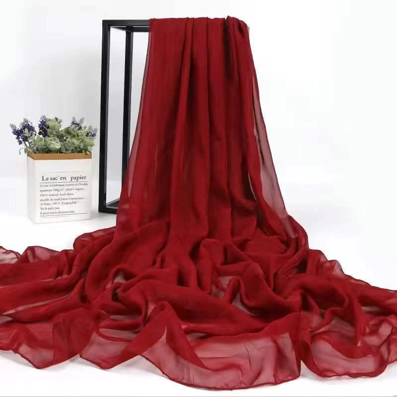 Versatile Big Red Silk Chiffon Scarf: Korean-Style Shawl & Sunscreen Wrap for All Seasons