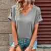 Women's Fashion Summer Casual Solid Color Print Short Sleeve V-Neck T-shirts and Tops