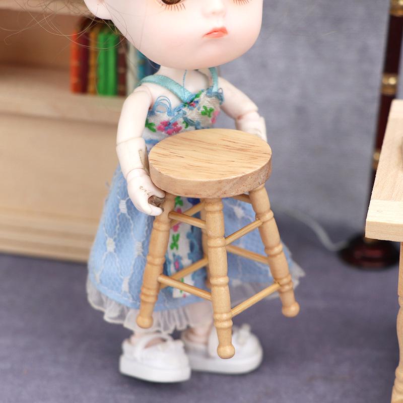1:12 Scale Dollhouse Miniature Natural Wood Round Bar Stool