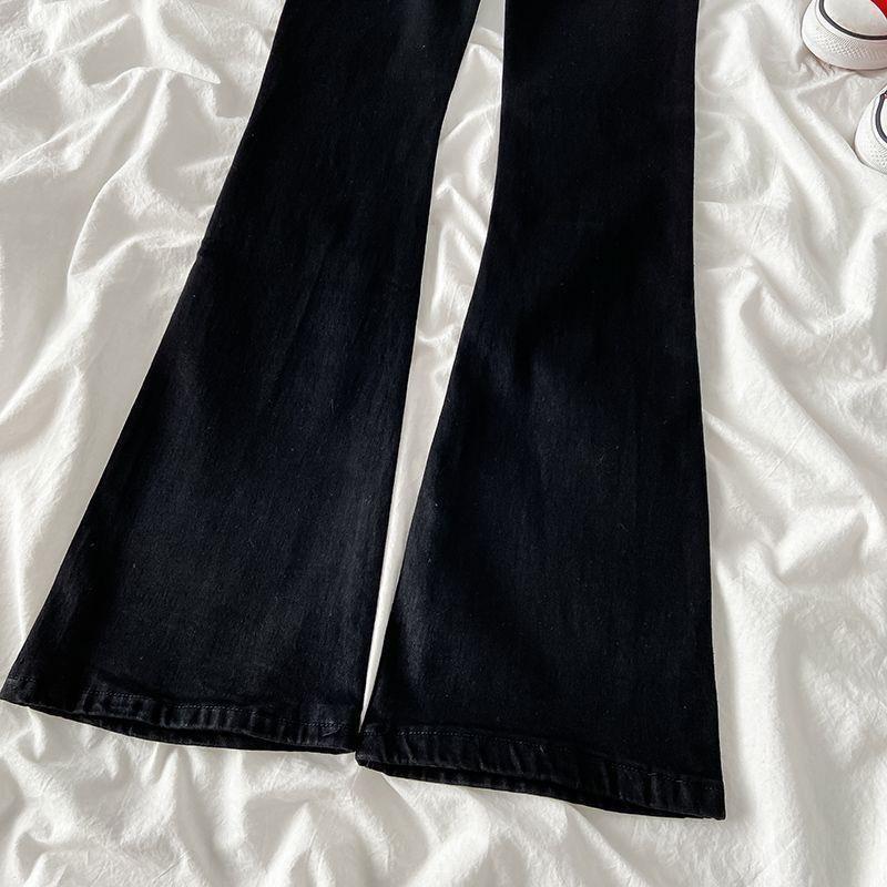 Schwarze High-Waist Stretch Micro-Flare Jeans für Damen - Schlankmachender Frühjahrs-/Herbststil