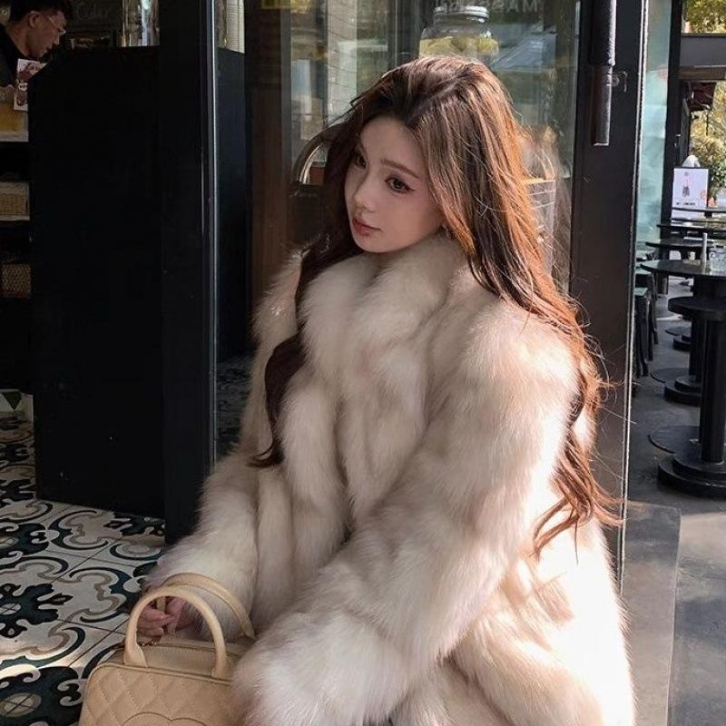 New imitation fox fur coat women's winter stand-up collar looking thin imitation mink fur coat celebrity style