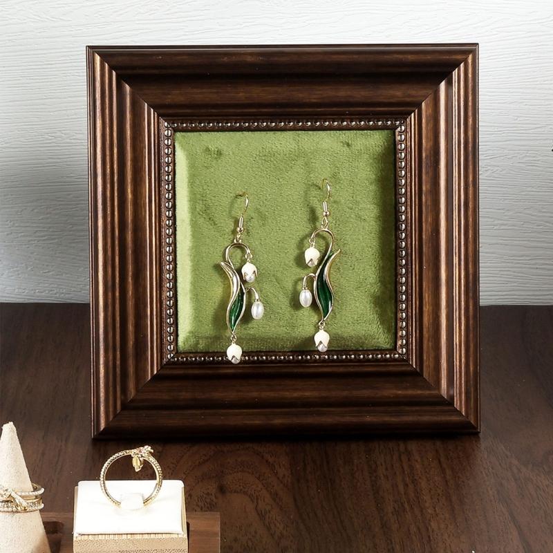 Scandinavian Inspires Wooden Jewelry Presentation Stand Velvets Lining Earrings Ring Accessories Holder