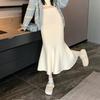 Women Fishtail Skirt High Waist Hip Wrapped Midi Skirt Solid Color Slim Fit Autumn Winter Knitting A-Line Skirt
