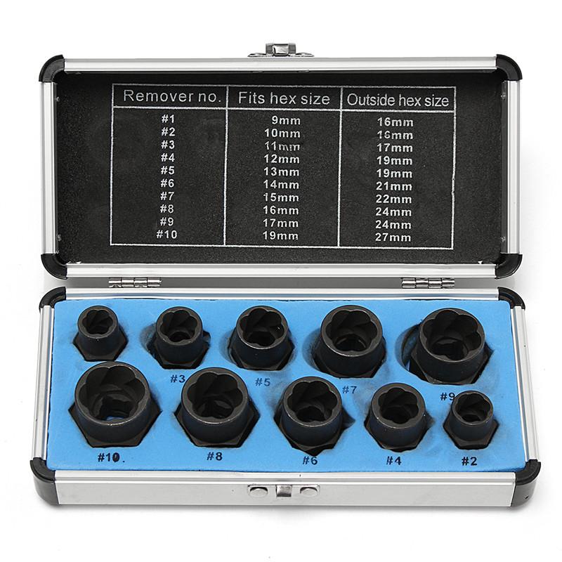 10Pcs/Set Damaged Bolts Nuts Screws Remover Extractor Removal Tools Set (9-19mm) Threading Tool Kit Black Nuts With 4 Styles
