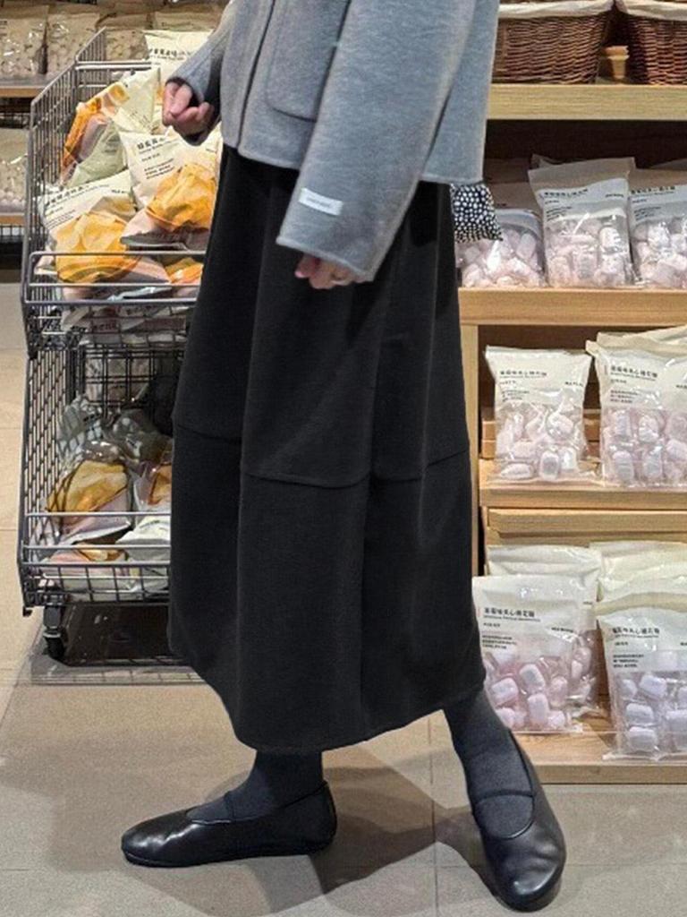 Women's Gray Woolen A-line Half Skirt with Plus Velvet Lining for Autumn/Winter 2025 - High Waist Mid-Length Slimming Design.
