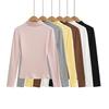 Women's Slim Fit Long Sleeve Cashmere T-Shirt with Half-High Collar for Spring and Autumn
