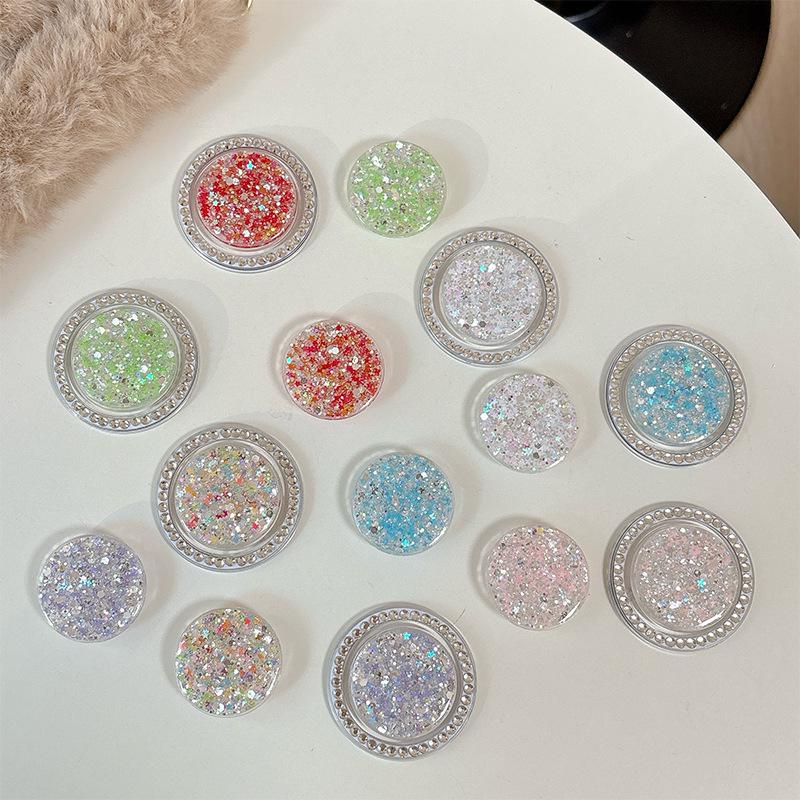 Rhinestone Magnetic Phone Holder with Sequins - Colorful Airbag Ring for Desktop Viewing