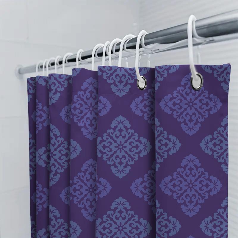 Lila Blå Damask Duschdraperi Set Dekorativ Badrumsmatta Med Krok, 72 X 84 Tum