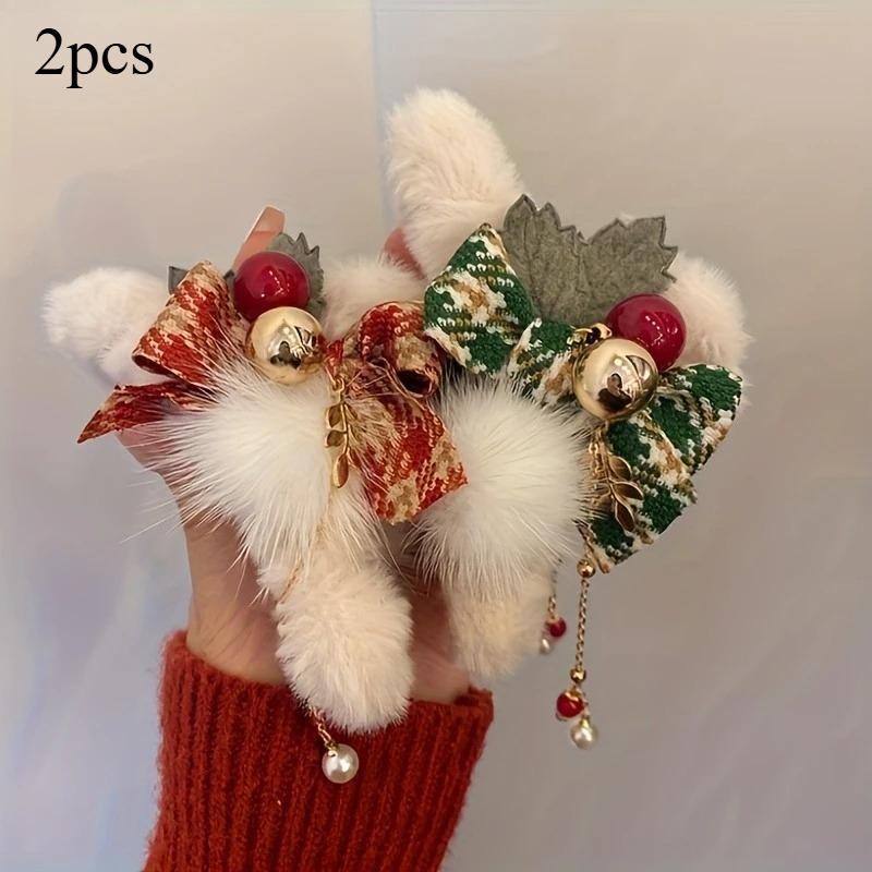 

2pcs Elegant Christmas Plush Bow Tassel Hair Claw Clips for Women-Holidays, Brithday, Christmas Day, Thanksgiving Gifts
