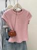 Milk blue texture Korean simple short-sleeved women's T-shirt summer slim-fitting and thin niche foreign style bottoming shirt top