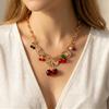 Collana con Ciondolo Cuore Ciliegia Rossa Romantico per Donna Colore Oro Dolce Fragola Frutta Catena Grossa Choker Gioielli per Festa Vacanza