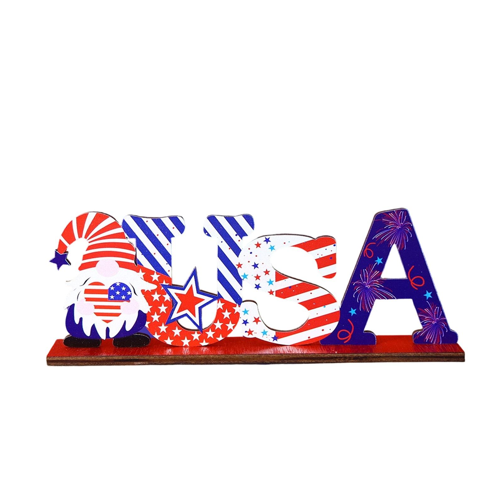 Independence Day Wooden Desktop Decoration Dwarfs Day United States Day Star Flag Creative Decoration one size