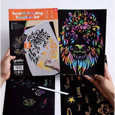 1set Scratch Painting Set with Templates, Magic Paper & Pens, Graffiti for Adults, Parent-Child Fun, Artists, Students, Gift